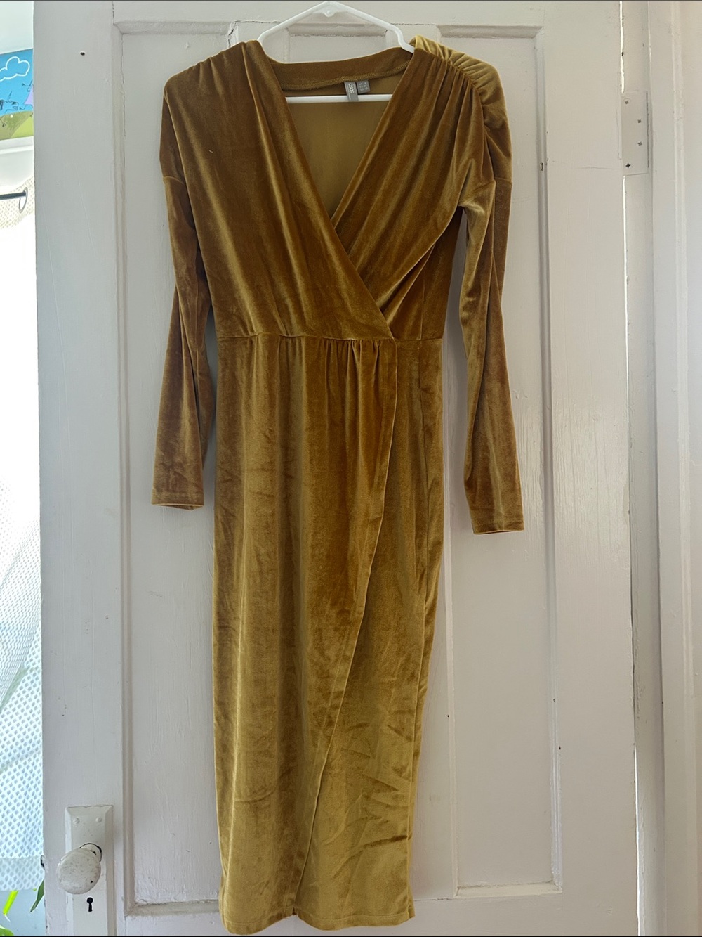 ASOS Velvet Wrap Midi Dress in Mustard Gold